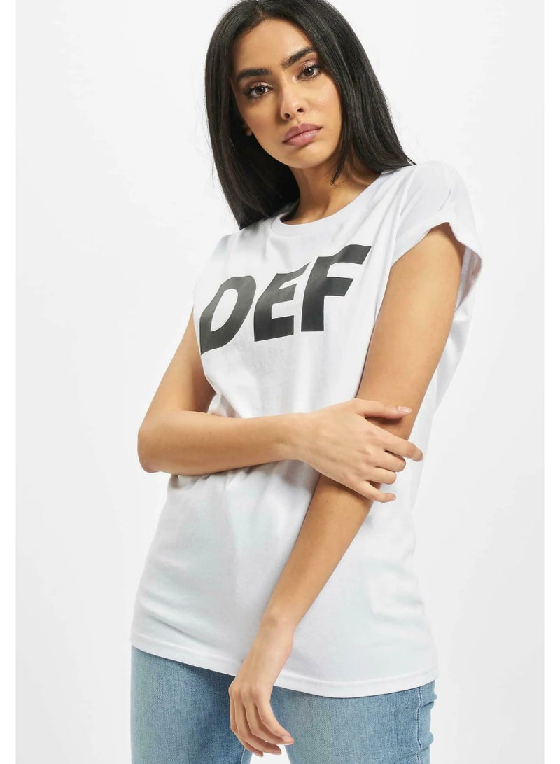 DEF Women’s White Graphic T-Shirt with Bold DEF Print, Short Sleeve Crew Neck Casual Tee - Image 1
